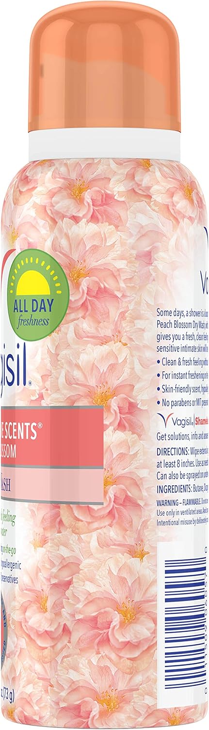 Vagisil Scentsitive Scents Feminine Dry Wash Deodorant Spray for Women, Gynecologist Tested, Paraben Free, Peach Blossom: Health & Personal Care