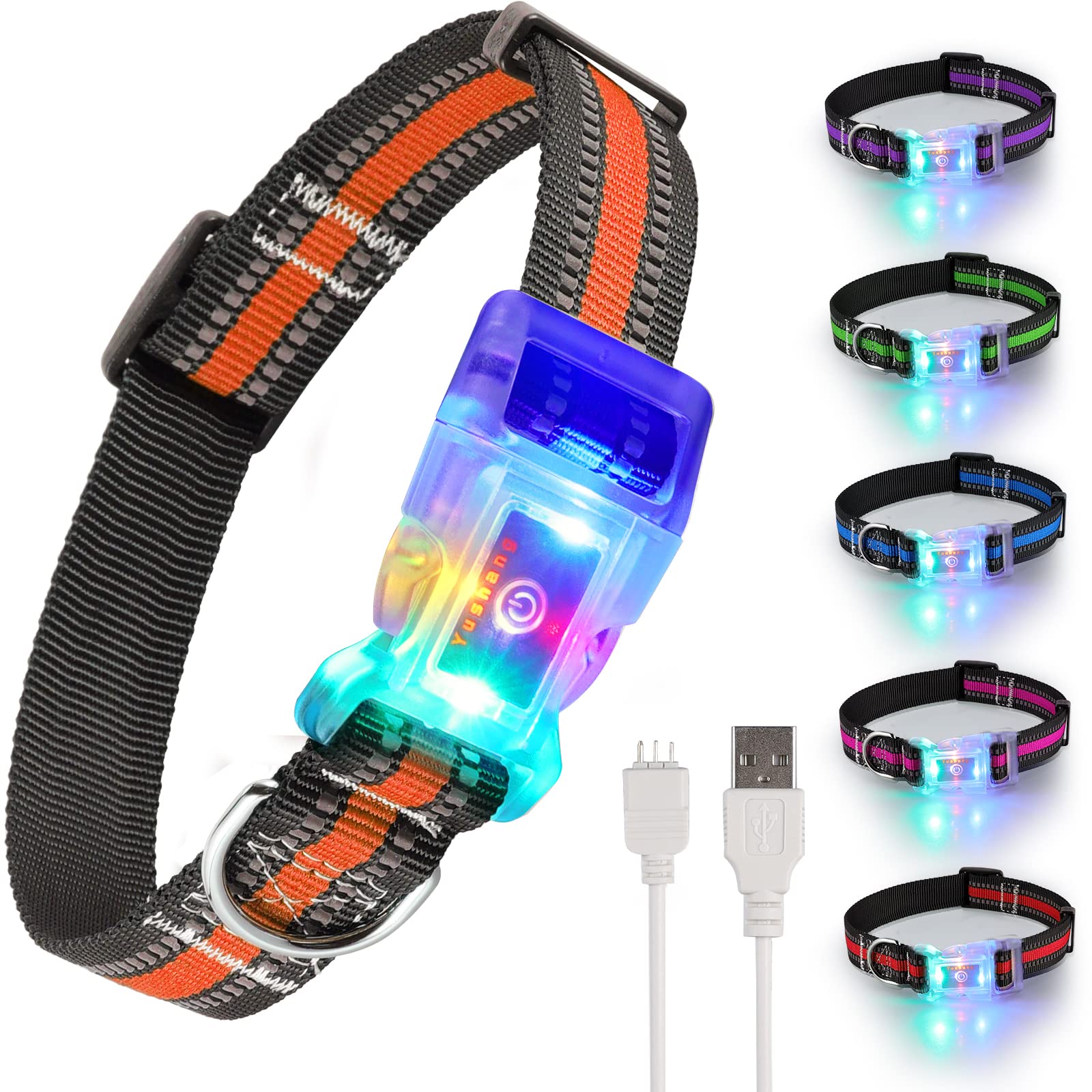 YUSHANG Light Up Dog Collar-Led Dog Collar Rechargeable Waterproof-Side Release Buckle Super Bright Adjustable Flashing Dog Collar-Glow Dog Collar for Large Small Medium Dogs