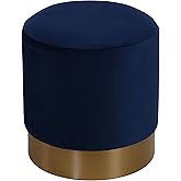 Cortesi Home Sheppe Cylindrical Ottoman, 18", Blue Velvet With Gold Base