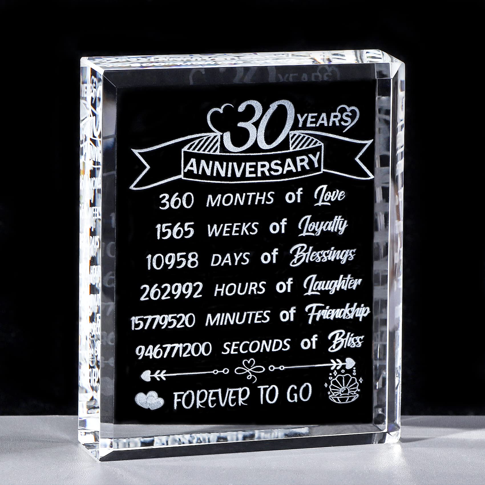 30th Wedding Anniversary Romantic Gifts for Women 30 Years Anniversary Presents K9 Crystal Keepsake Plaque for Wife