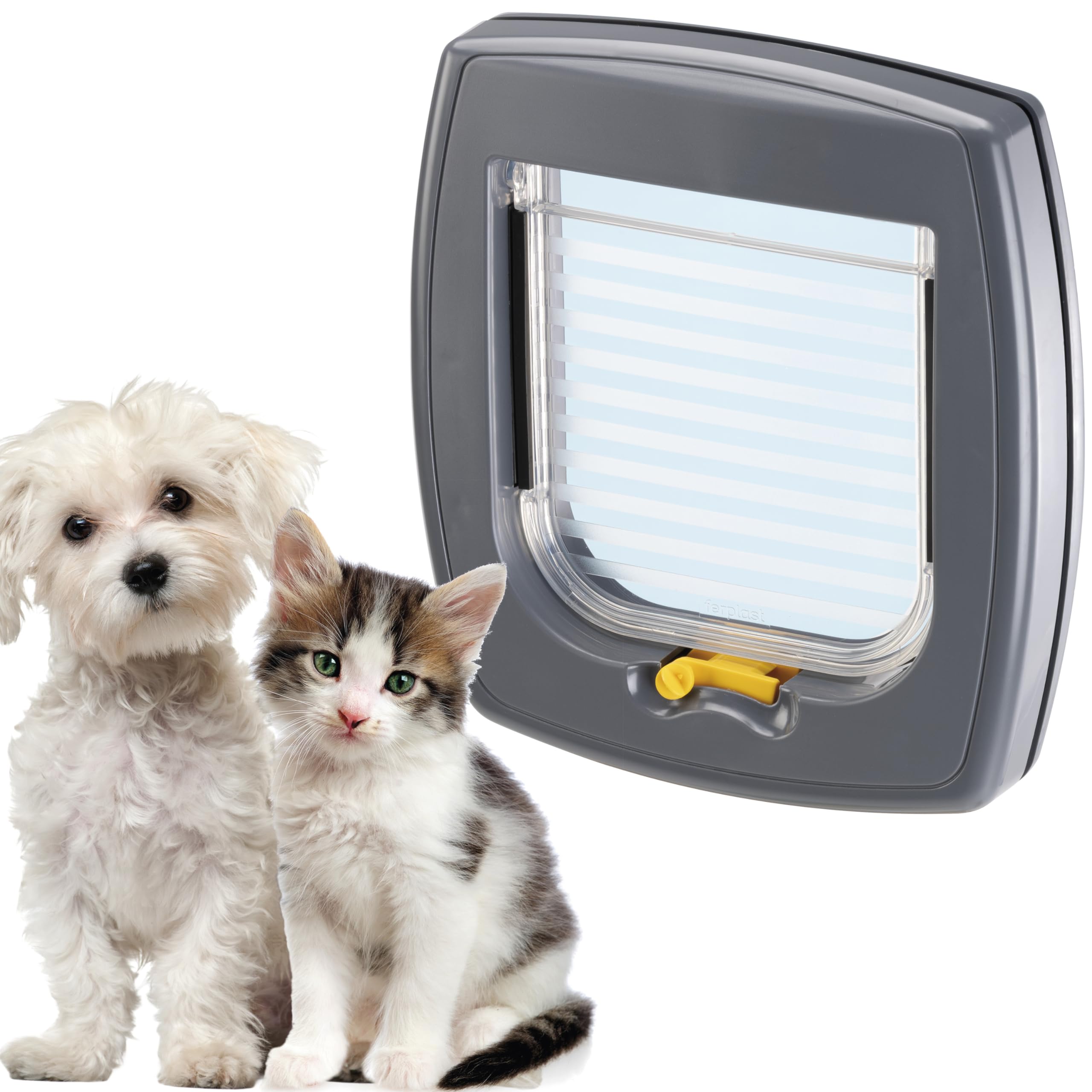 Ferplast SWING 1 Universal Cat Flap for Dogs and Cats - 2 Selectable Closing Modes - Magnetic Anti-Oscillation - Transparent Door - Grey