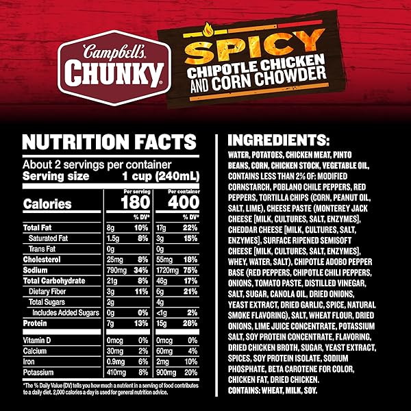 CAMPBELL’S CHUNKY SOUP, CHIPOTLE CHICKEN CORN CHOWDER SOUP, 18.8 OZ CAN