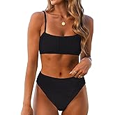 ANRABESS High Waisted Bikini Sets for Women Tummy Control 2 Piece Swimsuits Ribbed Textured Bathing Suits Beach Swimwear