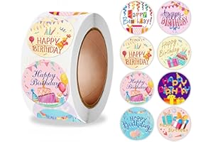 SHUXILIN 500pcs Happy Birthday Roll Stickers Birthday Balloon Roll Decals Stickers Fun Birth Day Cake Greeting Sticker Round Labels Banner Tag Seal Sticker for Card Boxes Party Envelope Decoration DIY Gift