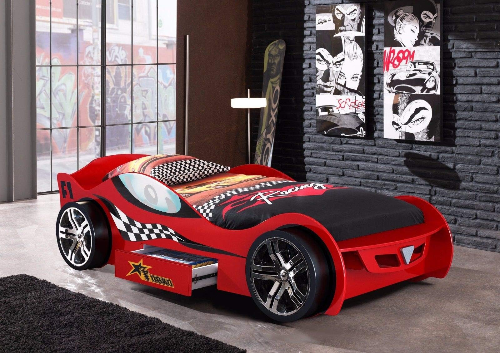 3ft Boys Turbo Racing Car Bed- Available In Red & Blue (Red)