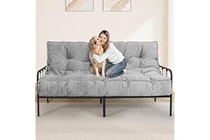 BLISS HOMEY Futon Mattress Full Size 54" x 80", 8" Thick Floor Mattress for Adults, Foldable Sofa Couch Bed with Shredded Foam Filling, Comfy Sleeping Mat for Guest, Camping, Dorm, Light Gray(Frame Not Included)