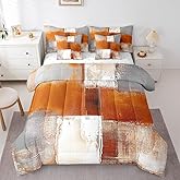 Erosebridal Orange White Gray Bedding Queen Size 7-Piece Oil Painting Comforter Set, Ombre Gradient Bed in a Bag with Flat Sheet and Fitted Sheet Graffiti Abstract Bedding Comforter Sets
