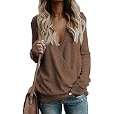 softome Womens Casual Long Sleeve Wrap Fall Sweaters Tops V Neck Solid Color Oversized Pullover Loose Fit Jumper