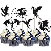 YCTHUNFISH 24 Pack Dragon Cupcake Toppers Glitter Fantasy Birthday Cupcake Picks for Flying Dragon Theme Baby Shower Kids Bir