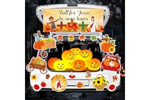QOUBAI Halloween Trunk or Treat Car Decorations Kit - Religious Pumpkin Fall for Jesus Backdrop Jack O Lantern Christian Autumn Banner SUV Archway Photo Booth Halloween Party Supplies Easy to Assemble