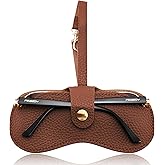 FEISEDY Soft Leather Sunglass Case-Slim Portable Glasses Holder with Button-Closure Wrist Strap for Travel & Outdoor B0308