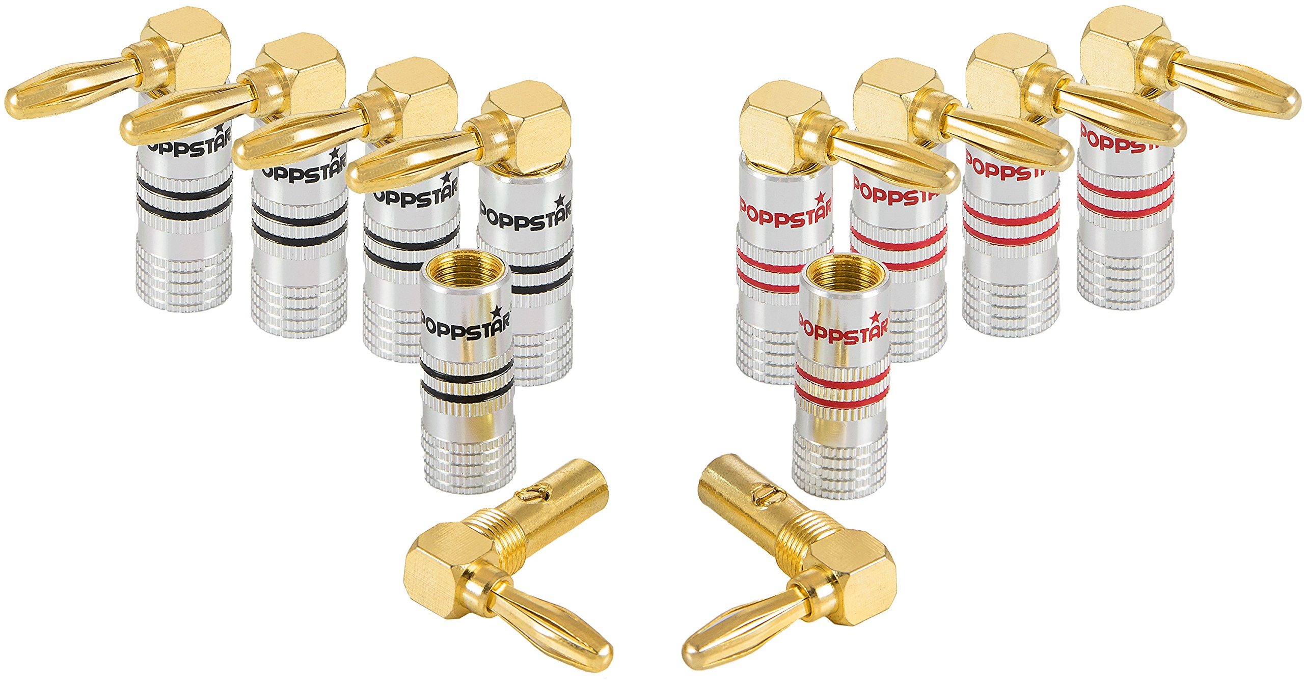 Poppstar Banana plug angled, for cables up to 4 sq mm screwed or 6 sq mm soldered, 24k gold plated contacts, pack of 10 — image 1