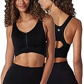 90 Degree By Reflex Women's 2 Pack Zip Front Bra Seamless Textured Racerback Performance Supportive Sports Bra