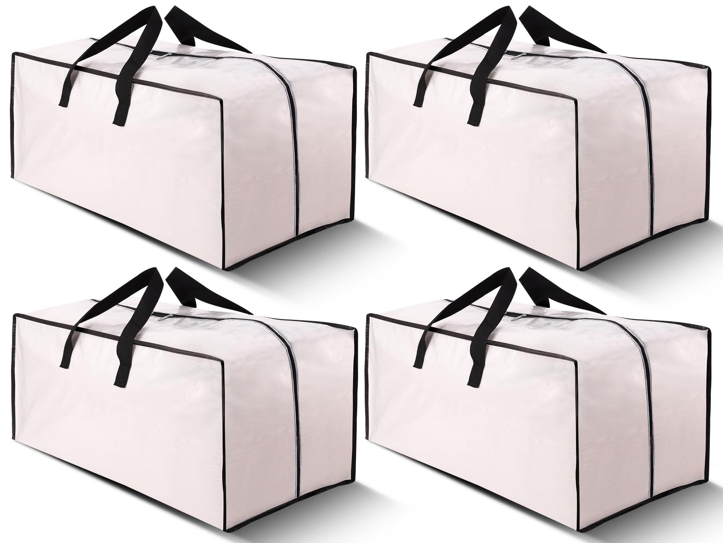 Cosy Family 4 Pack Heavy Duty Extra Large Moving Bags with Backpack Straps - Strong Handles & Zippers, Storage Totes For Space Saving, Fold Flat, Alternative to Moving Box (Set of 4, Clear)