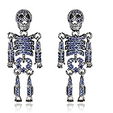 BriLove Halloween Costume Gothic Skeleton Spooky Skull Dangle Earrings Animal CZ Crystal Rhinestone Earring for Women Cosplay Party Prom