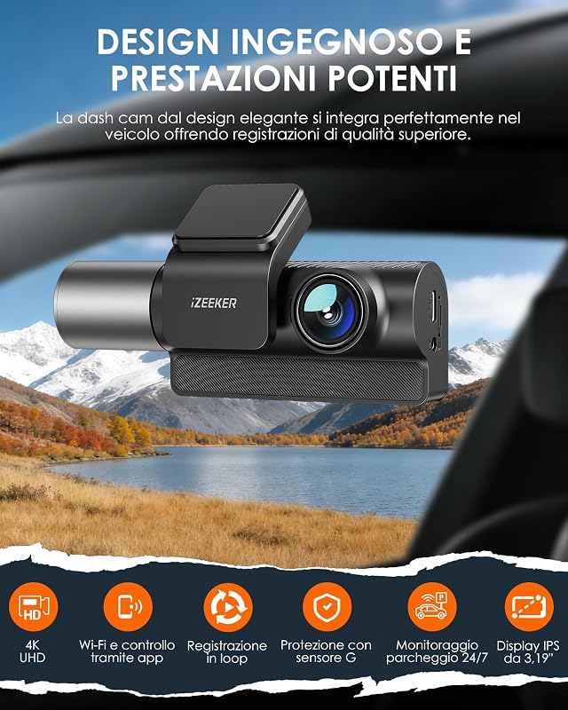 iD320 Dash Cam Auto 3 Canali, 4K, WiFi 6, Scheda 32GB Inclusa