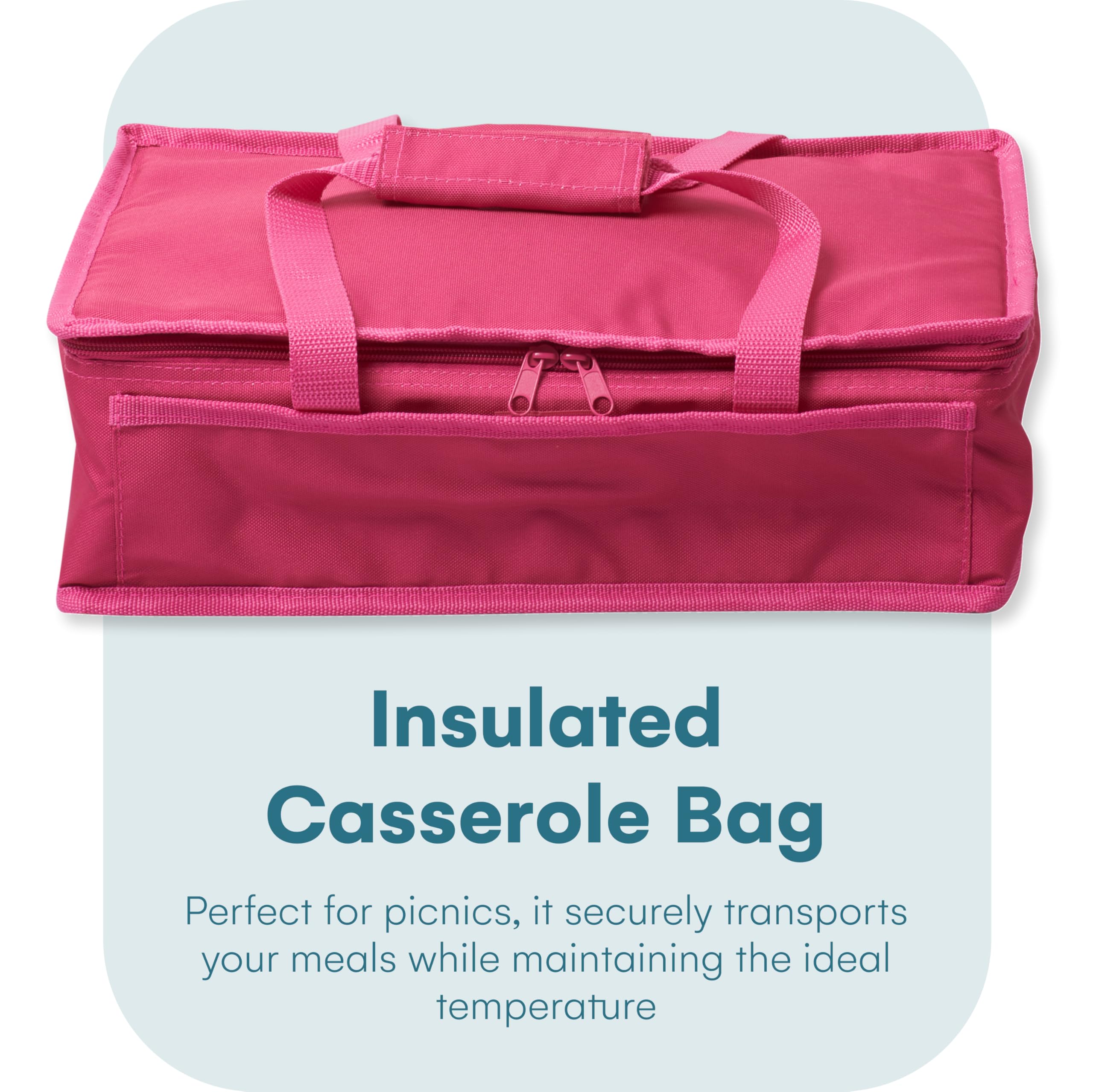 Dawhud Direct Insulated Casserole Carrier Bag - Food Transport Carrier for Hot or Cold Dishes - Thermal Travel Bags for Women, Picnics, Office, Parties - Pan Carrier - Pink