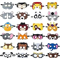 TEEHOME Animal Felt Masks Party Favors (24 Packs) for Kid - Safari Party Supplies with 24 Different Types - Great Idea for Pe