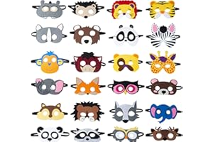 TEEHOME Animal Felt Masks Party Favors (24 Packs) for Kid - Safari Party Supplies with 24 Different Types - Great Idea for Petting Zoo | Farmhouse | Jungle Safari Theme Birthday Party
