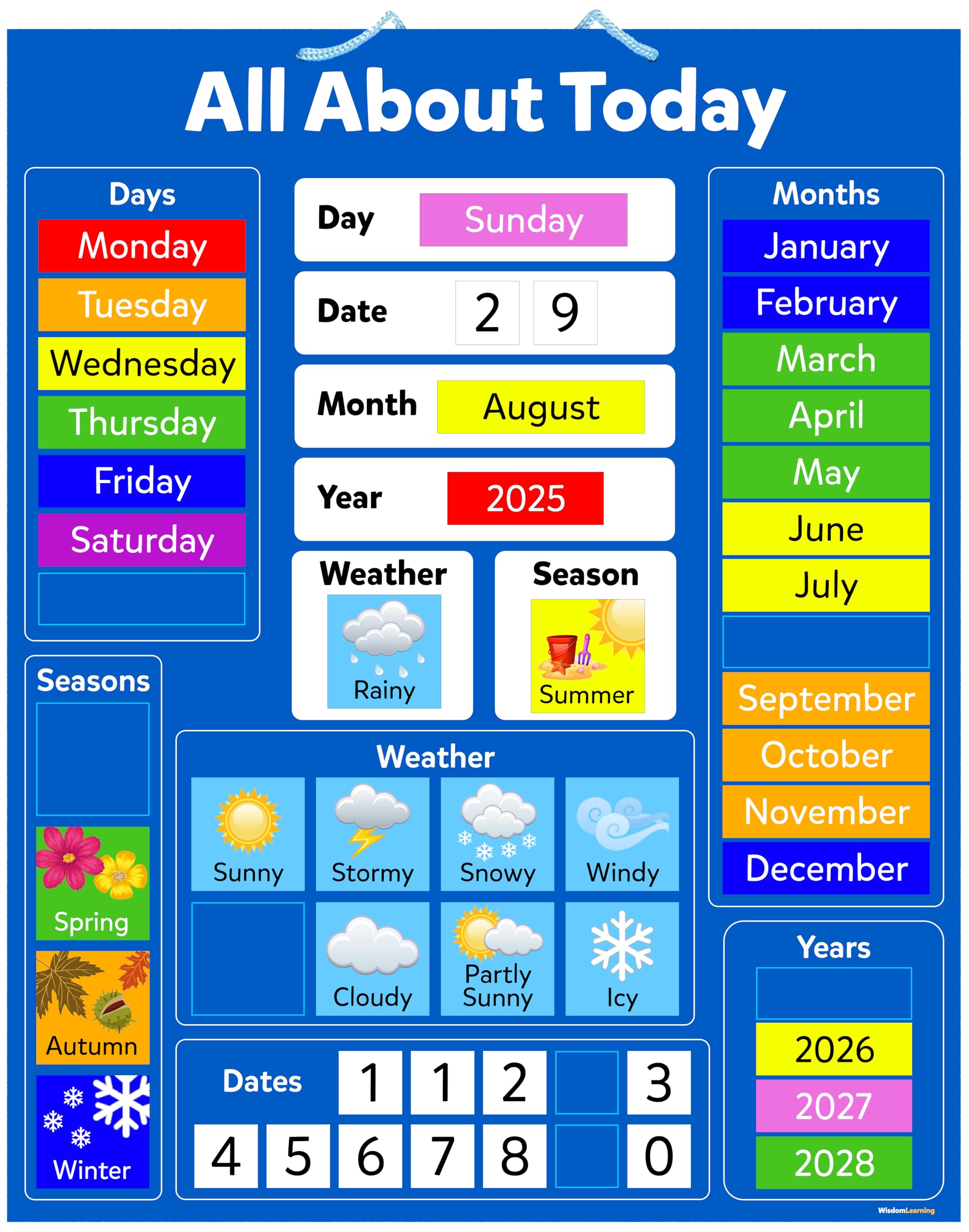 Interactive Kids' Magnetic Calendar 'All About Today' Board 32x40cm – Durable Educational Tool with Strong Magnets, Customizable Spare Pieces, Wipe-Clean Surface & Hanging Loop for Home/School
