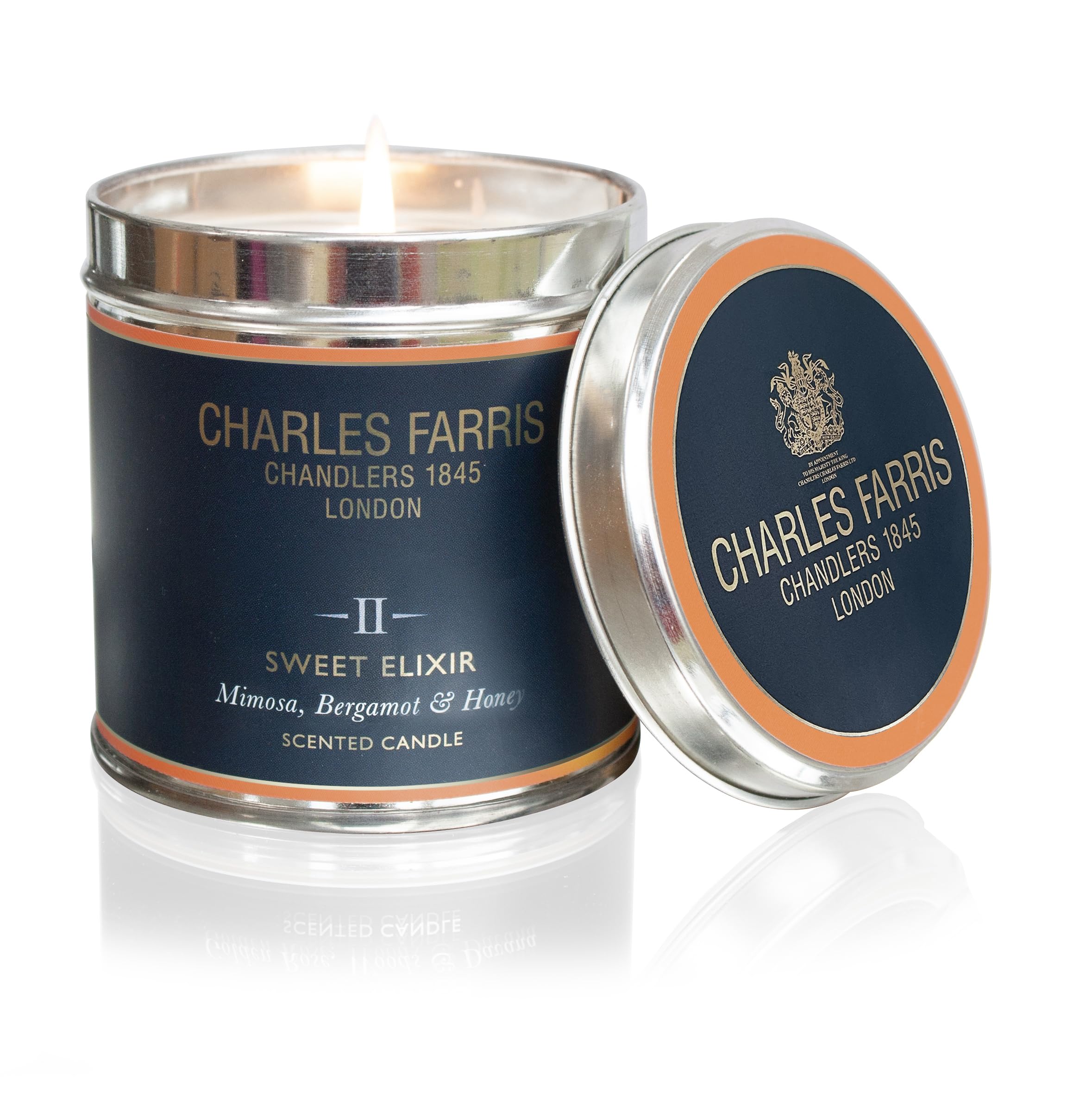 Charles Farris Sweet Elixir Scented Luxury Tin Candle - Mimosa, Bergamot & British Honey - Hand-Poured in England - 40 Hours+ Burn Time