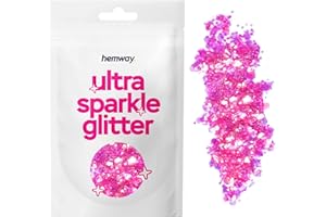 Hemway Hot Pink Iridescent Mix Glitter Chunky Multi Purpose Dust Powder Arts & Crafts Wine Glass Decoration Weddings Flowers Cosmetic Face Eye Body Nails Skin Hair Festival 10g