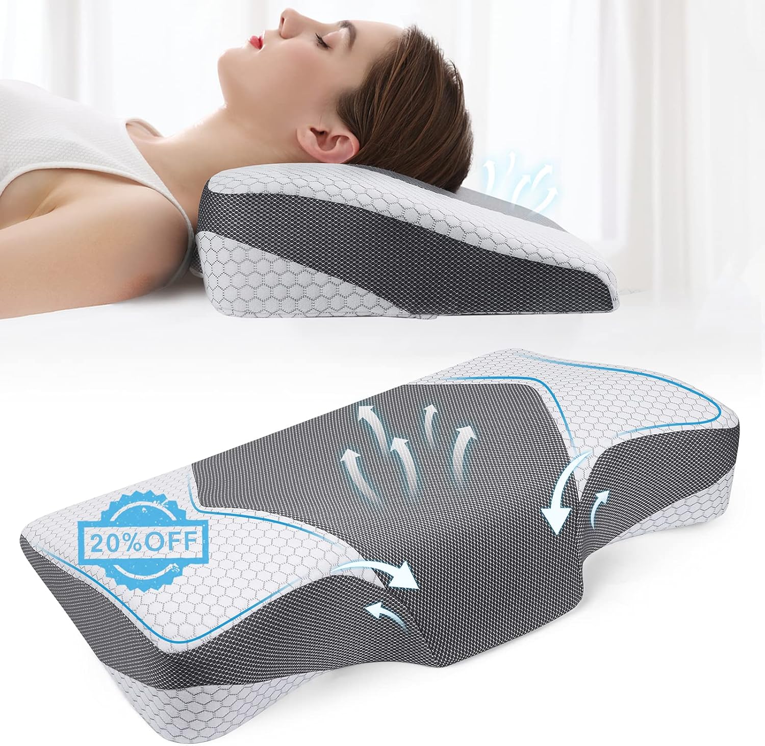 Mkicesky Neck Pillow for Sleeping, Cervical Memoery Foam Pillow, Ergonomic Neck Support Pillow, Contour Pillow for Neck and Shoulder Pain, Orthopedic Sleeping Pillow for Back Side and Stomach Sleeper: Kitchen & Dining