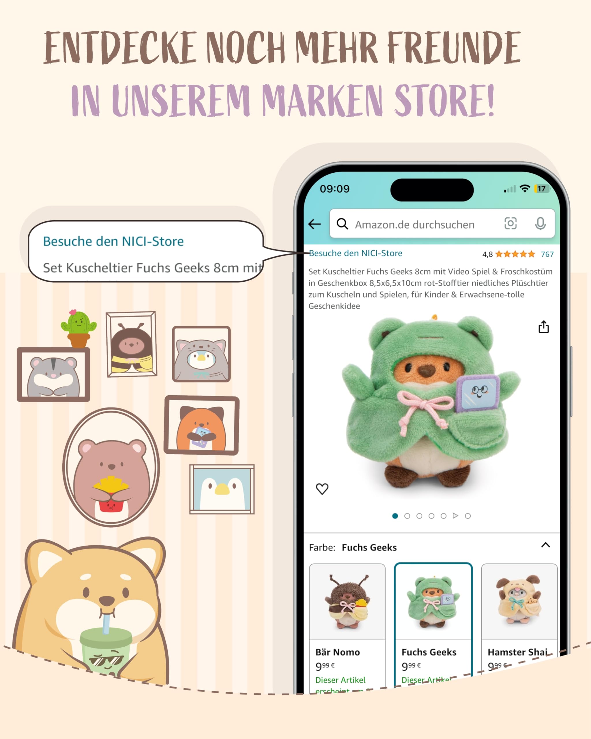 NICI MYMOCHI Kuscheltier Hund Hiro 16 cm mit Bubble Tee in Geschenkbox 11x12x6,5 cm, Flauschiges Stofftier zum Kuscheln, Spielen und Liebhaben - 61152 7