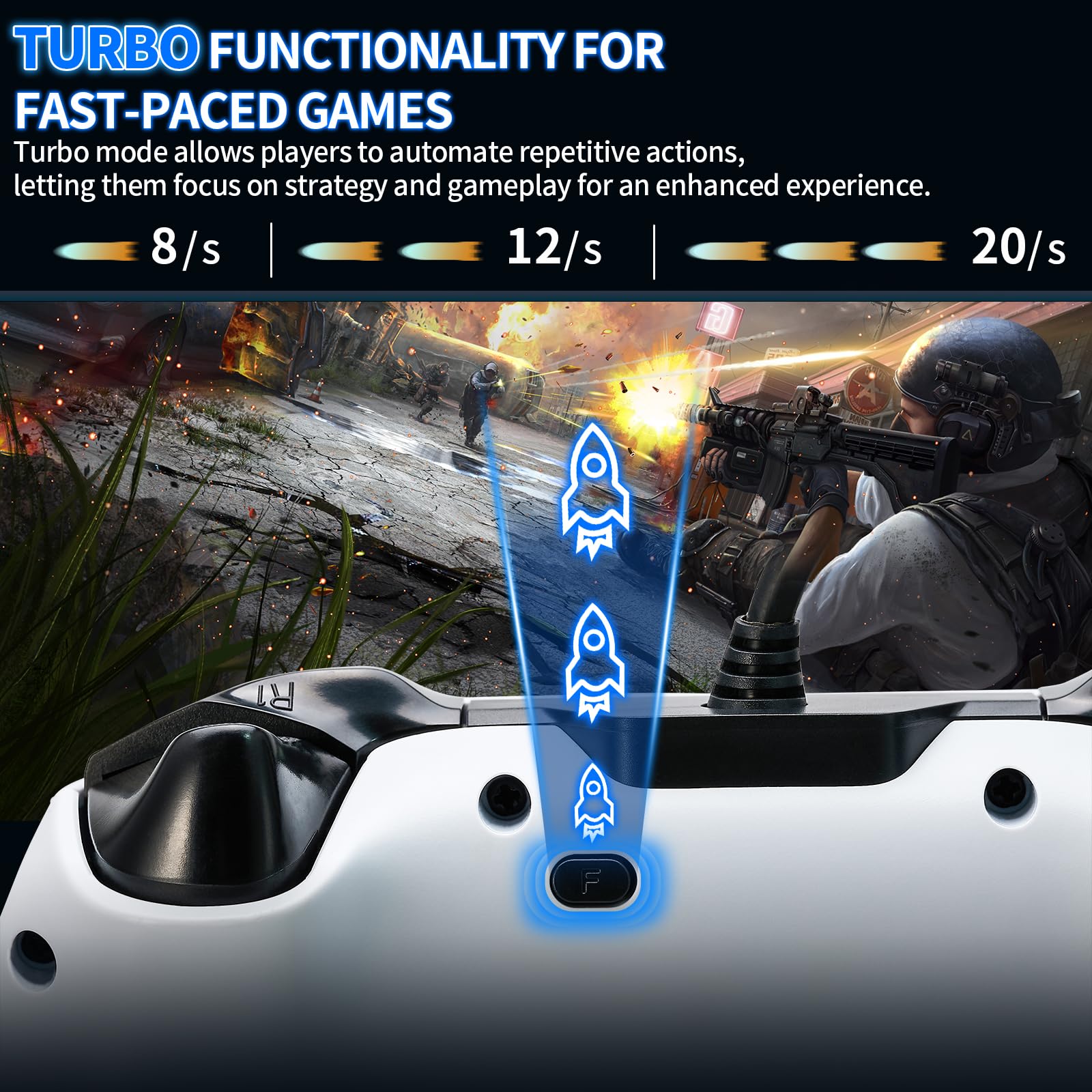 NBCP Wired PS5 Controller - Gaming Controller for PlayStation 5, PS4, PC/Steam, Turbo & Linear Hall-effect Trigger, Dual Vibration, 3.5mm Audio Jack - White
