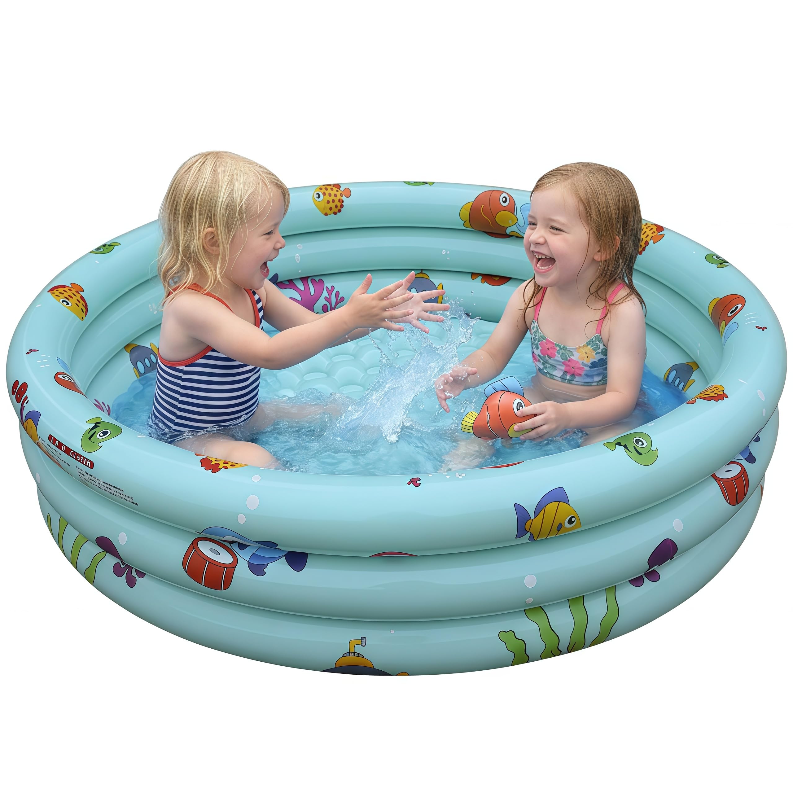 Vivyklfc Paddling Pool for Kids, 130x30cm Small Inflatable Pool, 3 Ring PVC Baby Bath Tub Pools with Soft Inflatable Floor, Non-Slip Swimming Pool & Inflatable Baby Bath for Garden Backyard (Green)