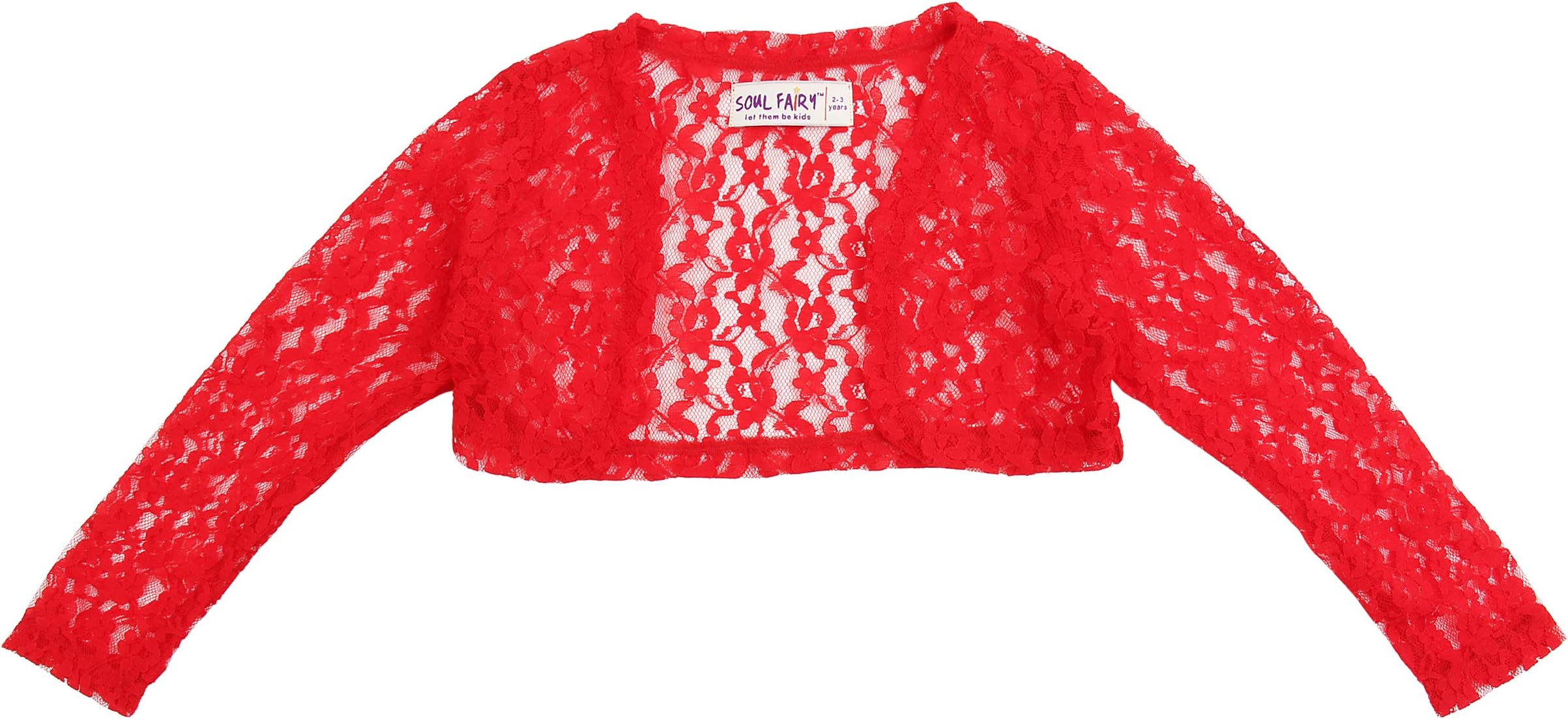 Polyester Solid Girls Fashion Lace Shrug (Red)