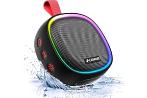 LENRUE Shower Speaker with IPX7 Waterproof, Small Portable Bluetooth Speaker with Dynamic Lights, Loud Sound, Double Wireless Stereo, Clip for Bike Pool Beach Boat Kayak