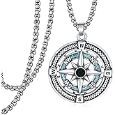 Sbzxbt 925 Sterling Silver Compass Necklace for Men - Graduation Gifts for Him with Turquoise - Compass Pendant for Graduation Mens Travel Jewelry