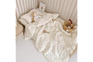 BuLuTu Pink Flower Toddler Blanket Double Layers Cotton Muslin Quilted Blanket Toddler Girls Boys Comforter (No Pillow) Kids Room Decor, Primrose Pattern, 47"x59"