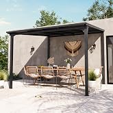 Covered Outdoor Lean to Gazebo 10'x10' with Galvanized Steel Sloped Roof | Heavy Duty Wall Mounted Gazebo with Drainage Gutter &amp; Sturdy Frame, Outdoor Pergolas for Patios, Backyard, Deck