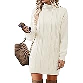 VAFOLY Womens Long Sleeve Turtleneck Sweater Dresses Ribbed Knit Stretchy Midi Casual Dress