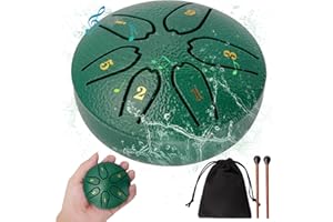 OUTUO Steel Tongue Drum: 3 Inch 6 Notes Rain Drum for Outdoor Use, Hang Drum Instrument, Handpan Drum for Kids, Sound Healing Meditation (Emerald)
