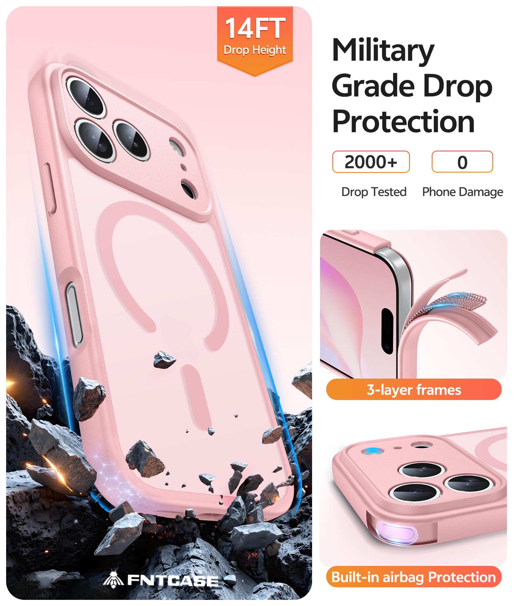 FNTCASE for iPhone 17 Pro Case: Magnetic Frosted Translucent Matte Military Grade Shockproof Slim Cover | Full Covered Camera Protection | Slim Drop Proof Durable Protective Cases
