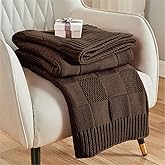 CozeCube Check Knit Throw Blanket, Dark Brown Checkered Throw for Couch, Decorative Christmas Soft Cozy Warm Knitted Blanket for Bed Sofa Living Room, 50"X60"