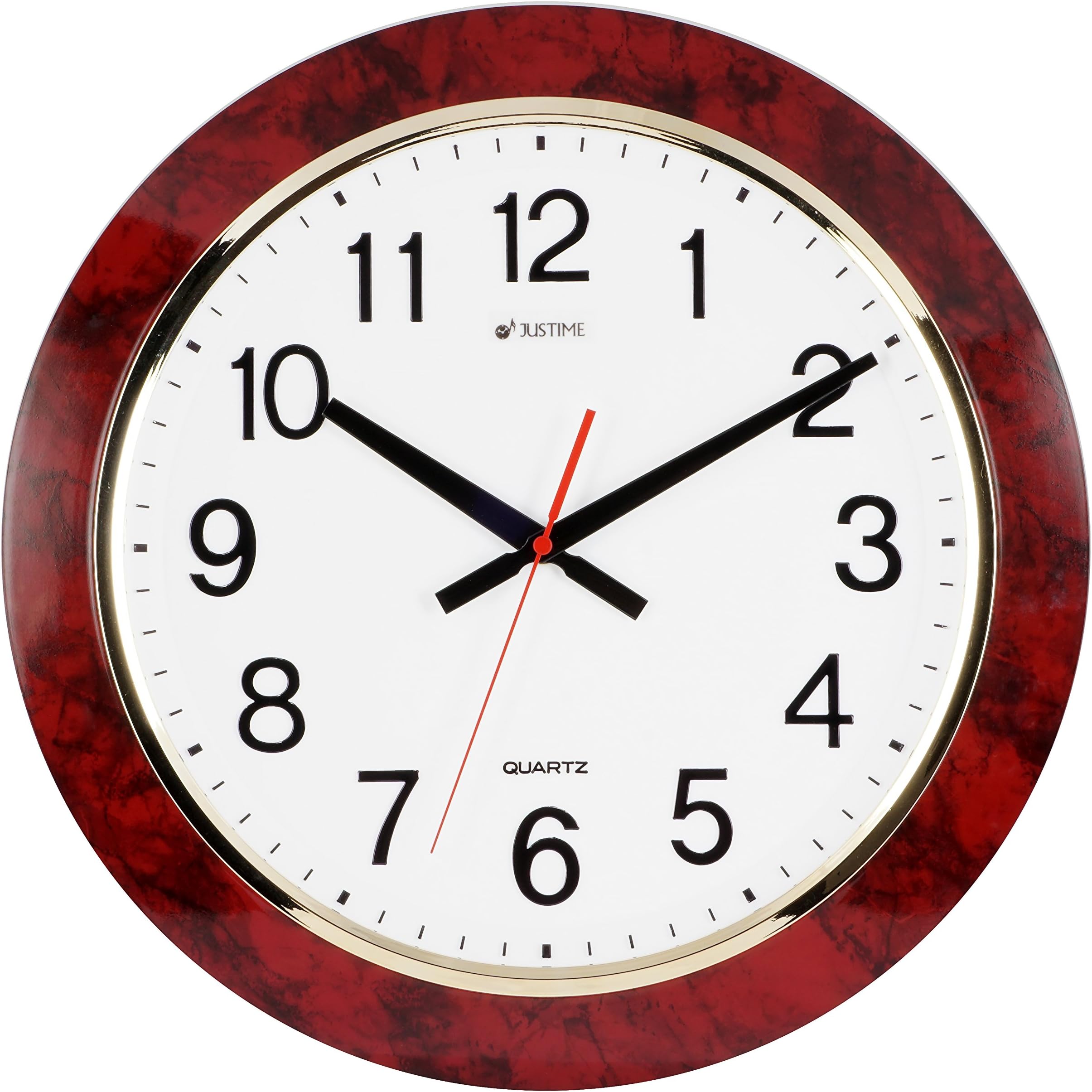 ISHIWA 16-inch Large Easy to Read 3D Numerals Quartz Wall Clock Quiet Non-Ticking Movement, Office, Home Decor, Classroom (W9620-RM Red Marble)