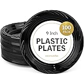 Stock Your Home 9 Inch Black Plastic Plates (100 Count), Large Disposable Black Plastic Party Plates for Dinner Parties, Cake, Halloween, Dinnerware Supplies