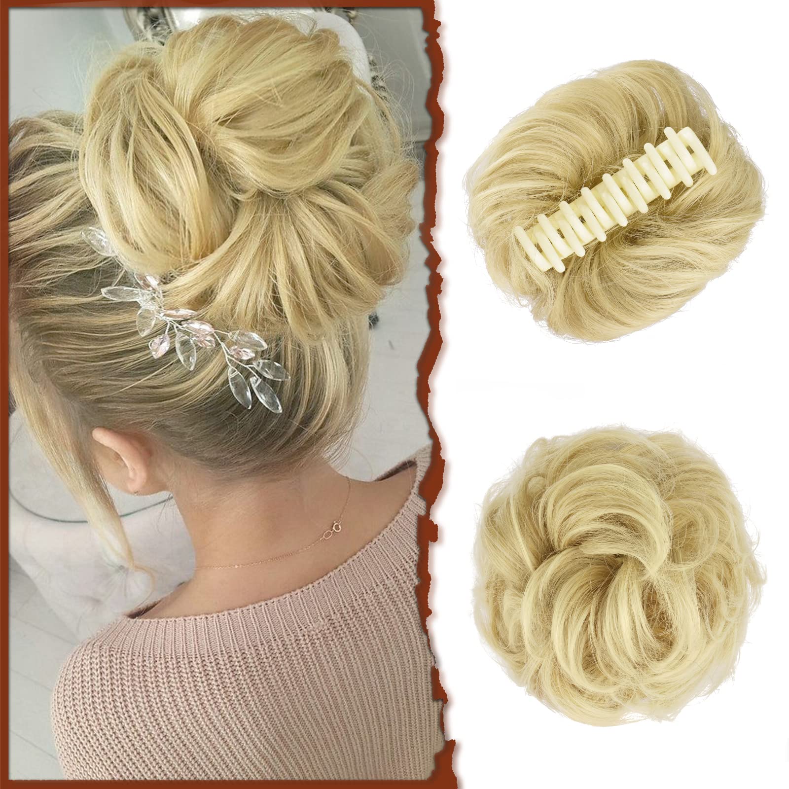 Photo 1 of SOFEIYAN Claw Clip Messy Bun Hair Piece Wavy Curly Hair Bun Clip in Claw Chignon Ponytail Hairpieces Synthetic Tousled Updo Hair Extensions Scrunchie Hairpiece for Women