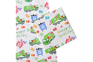 Titiweet Garbage Truck Wrapping Paper, 4 Large Sheets Trash Truck Birthday Wrapping Paper for Boys Girls, 39.4 x 27.6 Inches Per Sheet(garbage truck)