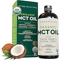 Viva Naturals Organic MCT Oil for Keto Coffee (32 fl oz) - Best MCT Oil Supplement to Support Energy and Mental Clarity, USDA