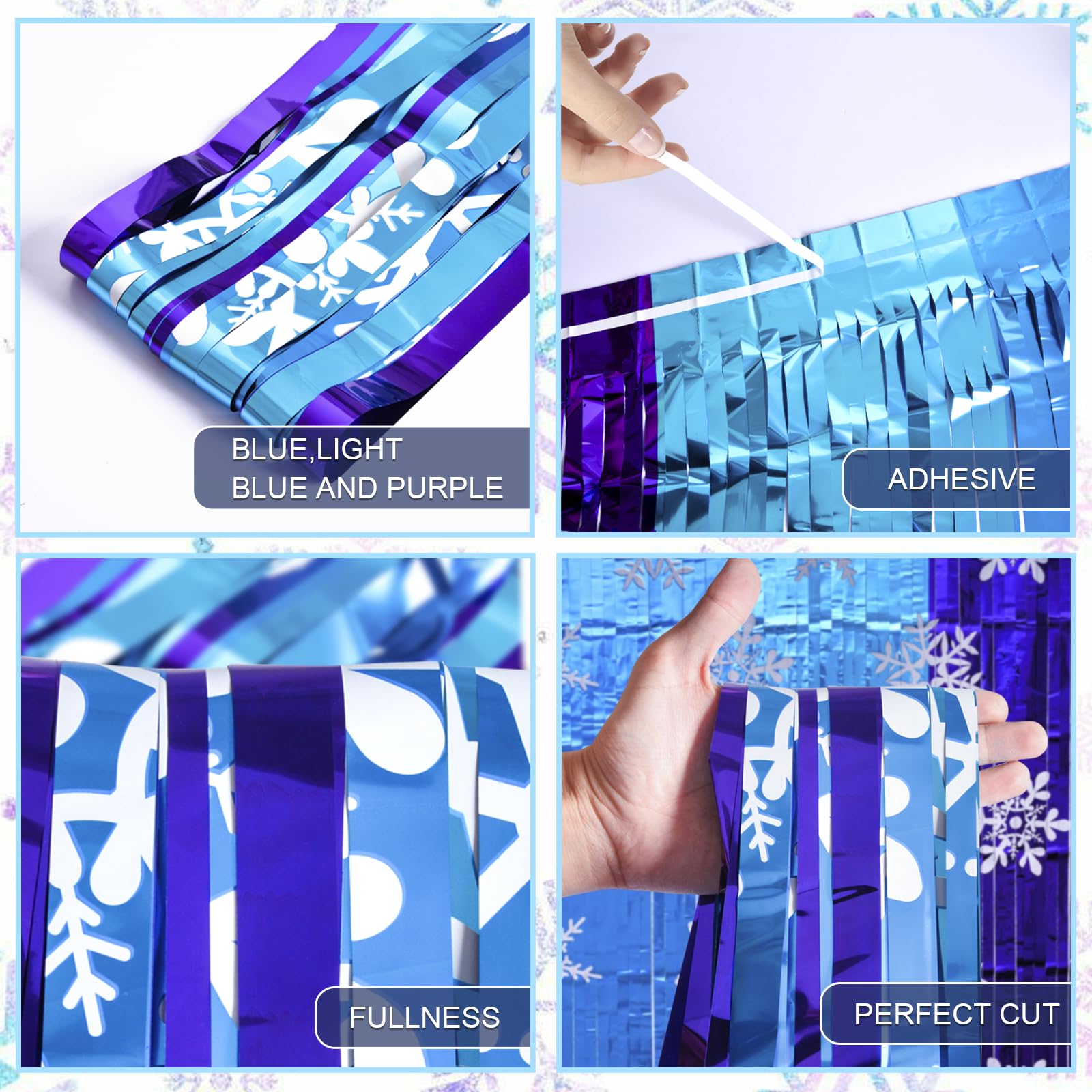 Bupelo Winter Princess Birthday Party Decorations, 2 Pack Ice Birthday Party Supplies 3.3x6.6ft Tinsel Foil Fringe Curtains, Winter Photo Booth Prop Backdrop Streamer, Snowflake Birthday Party Decor