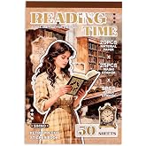 Auguro Reading Scrapbooking Stickers 400 Pre-Cut Washi Stickers & 20 Scrapbook Papers Vintage Sticker journaling Supplies People Sticker Books for journaling
