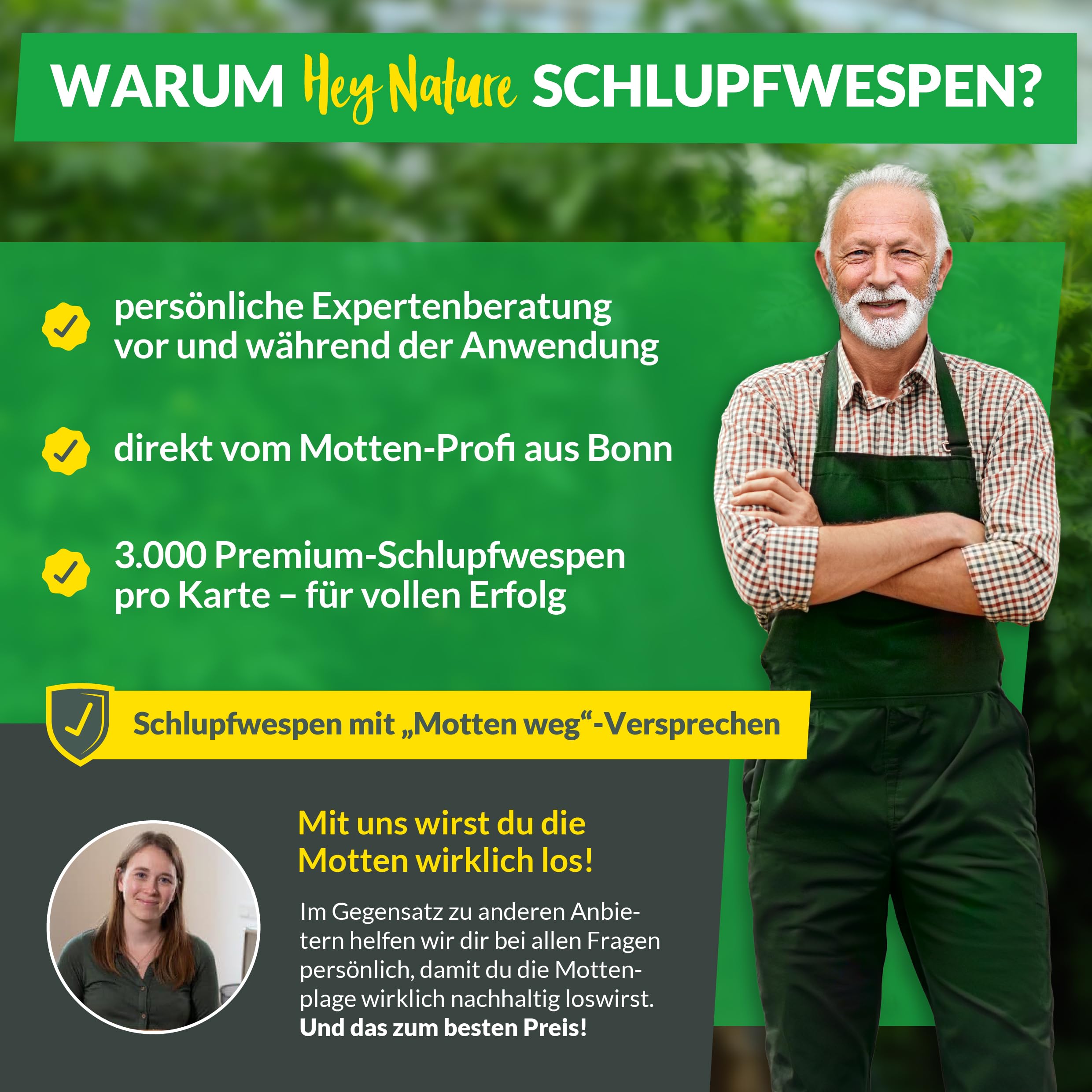 Hey Nature® Schlupfwespen gegen Lebensmittelmotten, 12 Karten (4 Karten à 3 Lieferungen). Effektiv Lebensmittelmotten bekämpfen mit Schlupfwespen gegen Motten. Alternativ zu Mottenkugeln & Mottenspray 6