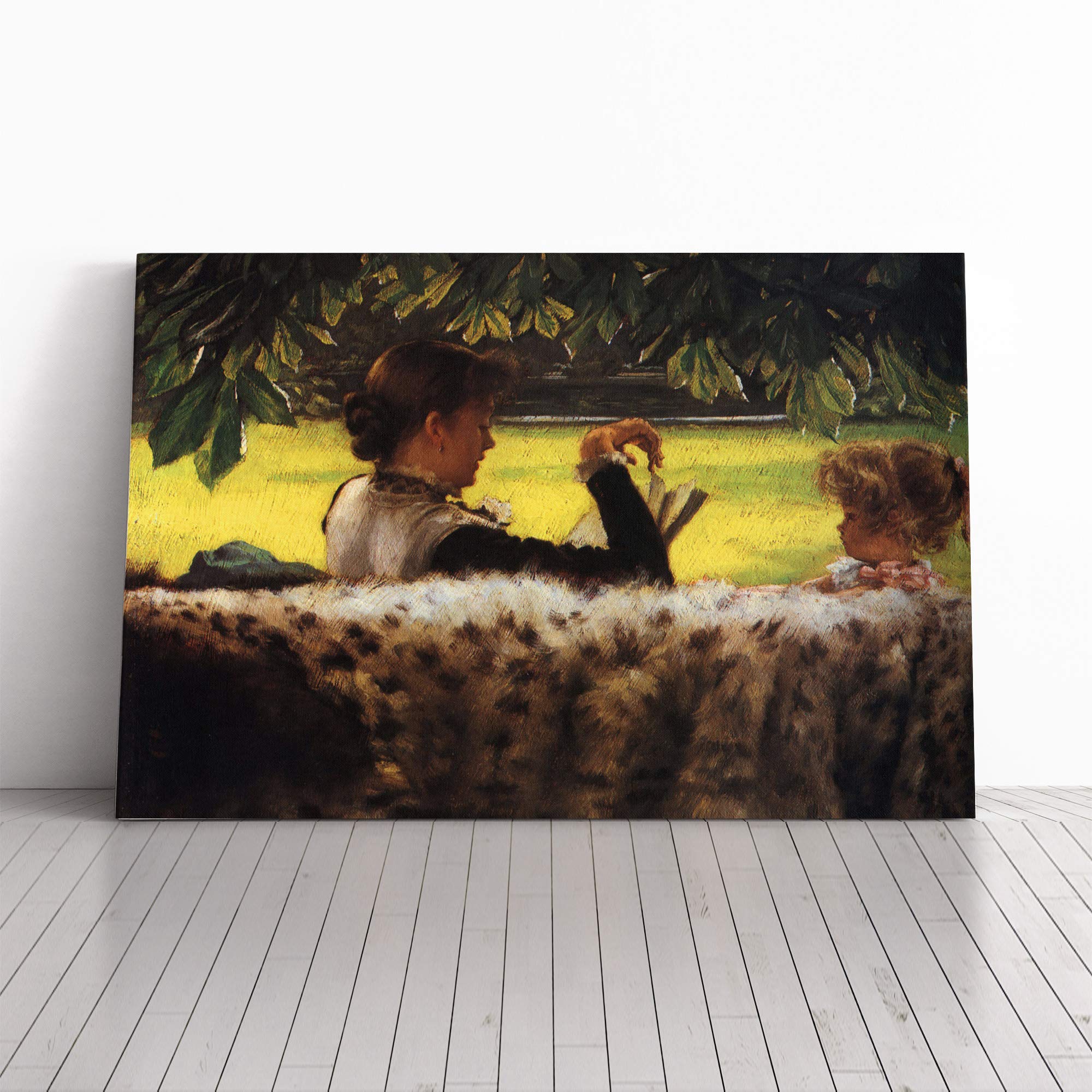 James Tissot Reading a Story Canvas Print | Gallery Wrapped 30mm Frame Wall Art | 20x14 inches | Ready to Hang | Modern Picture | Living Room Bedroom Lounge Office