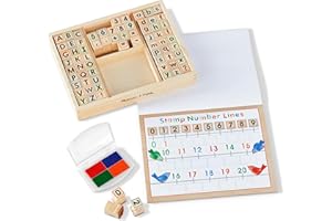 Melissa & Doug Deluxe Letters and Numbers Wooden Stamp Set ABCs 123s with Activity Book, 4-Color Stamp Pad - FSC CertifiedABC