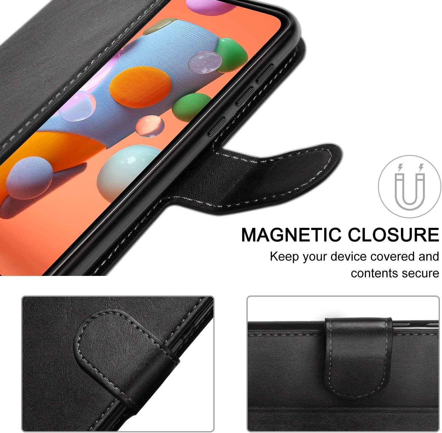 AMAZE!UK A07 case Compatible With Samsung Galaxy A07 Phone Case Leather Flip Protective Wallet Style Kickstand Magnetic Schockproof Cover Black (Black) - Image 4